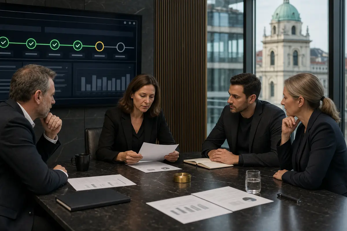 Business and security leaders reviewing a controlled AI recovery gate with evidence and approval checkpoints
